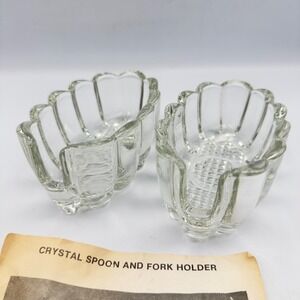 Princess House Crystal Spoon and Fork Holder Set of 2 Clear Glass 438
